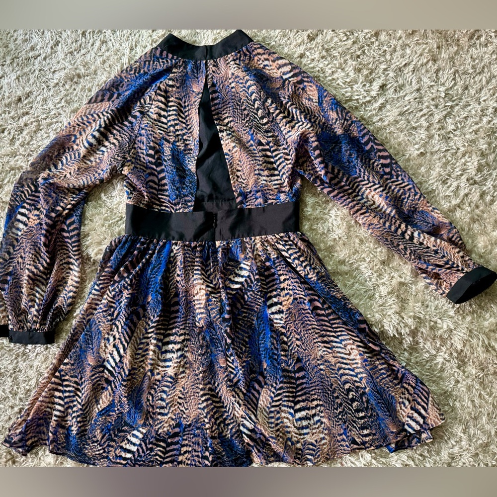 BONGO Dress, Open Back, Mock Neck, Mini Dress Blue/Brown/Black - Size Small NWOT
